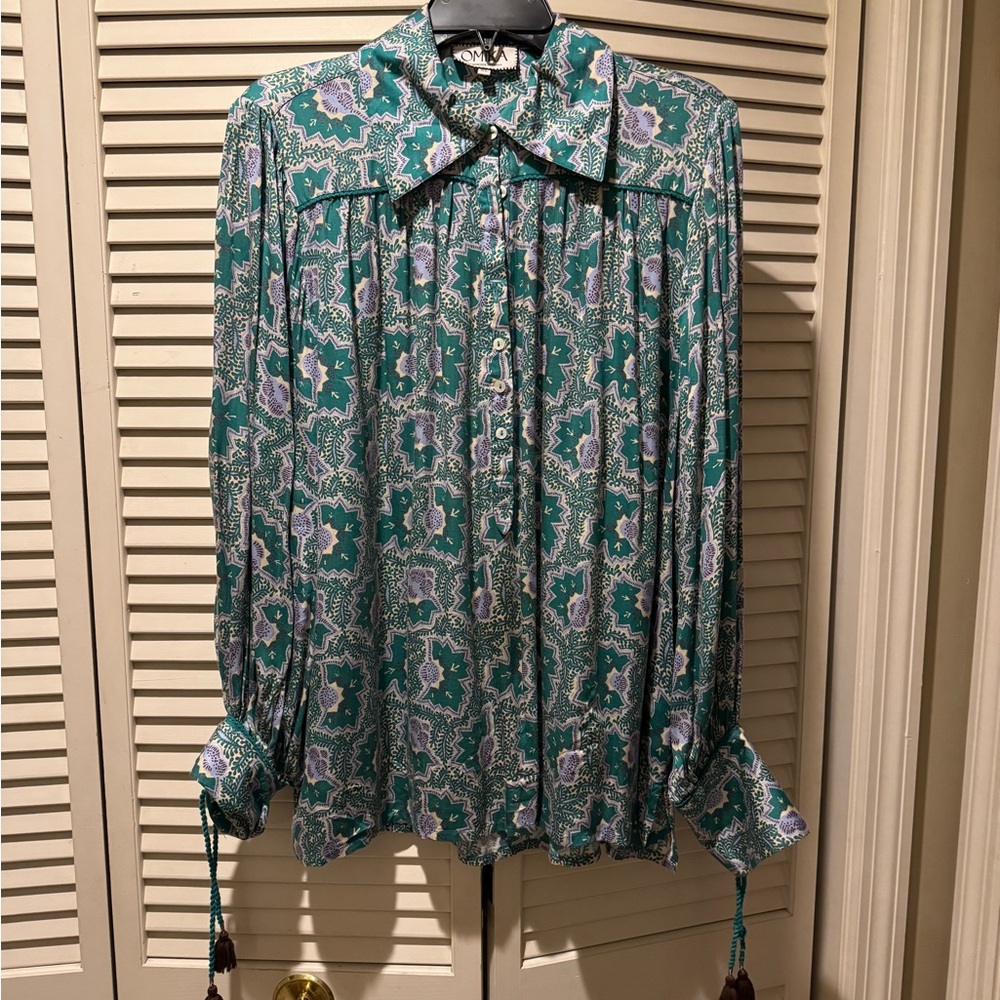 Omika Green and Purple Patterned Shirt with tie cuffs